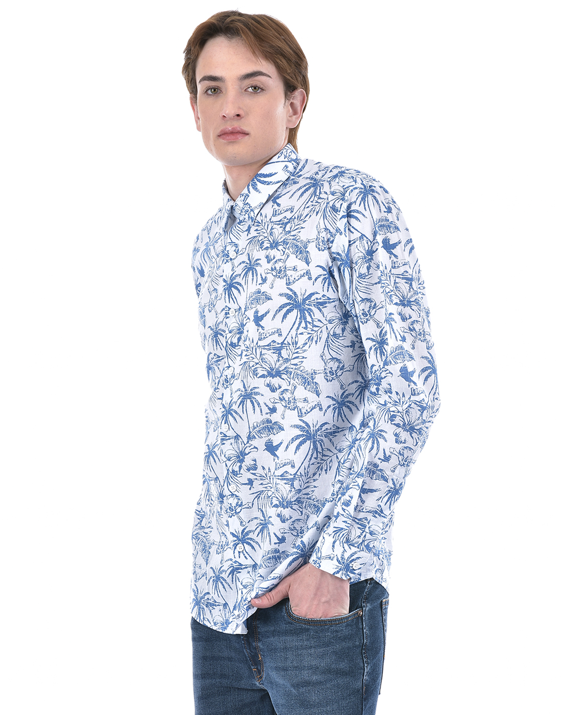 Numero Uno Men Tropical Print Blue Shirt